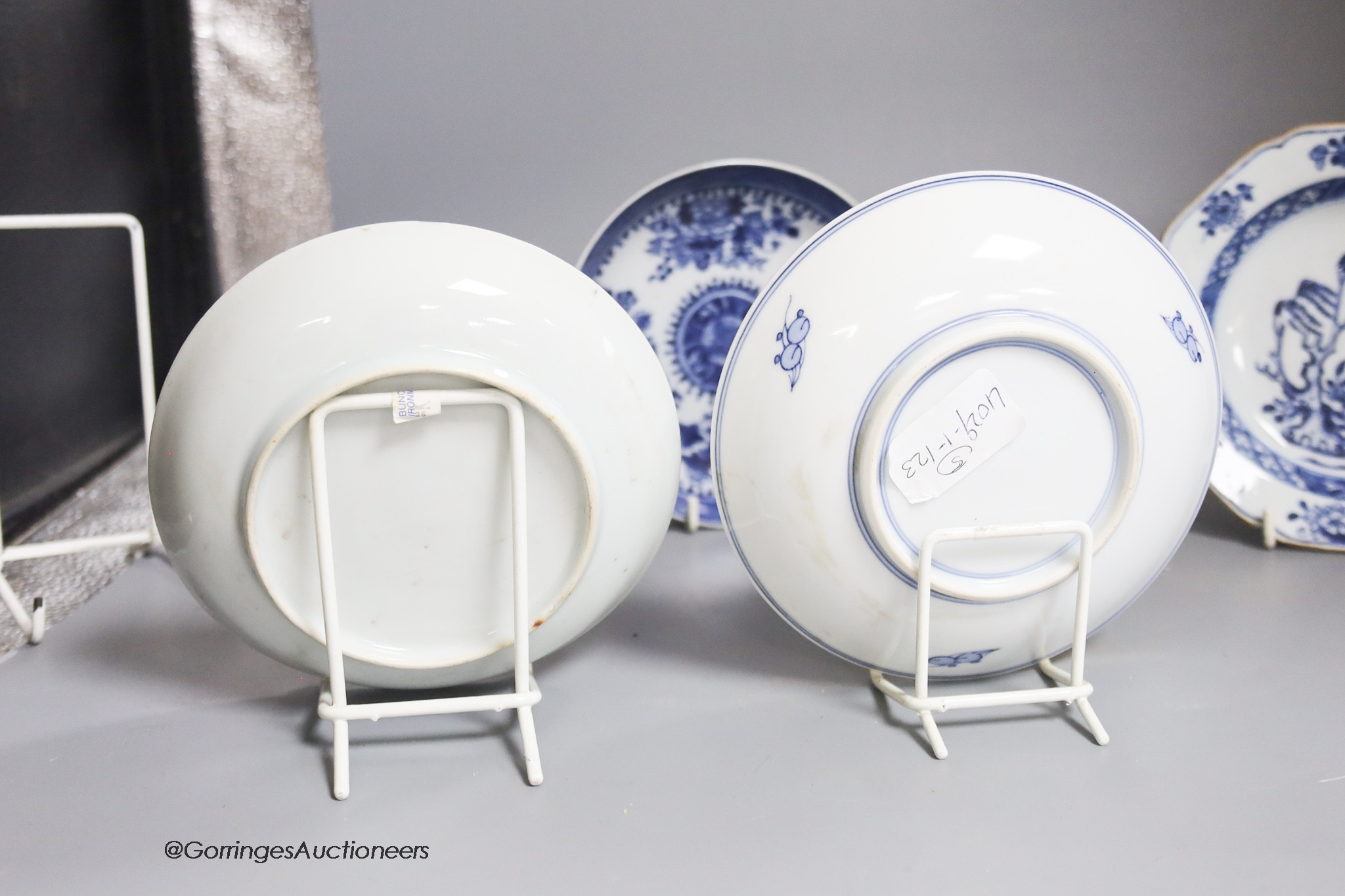 Four various Chinese blue and white dishes, diameter 16cm